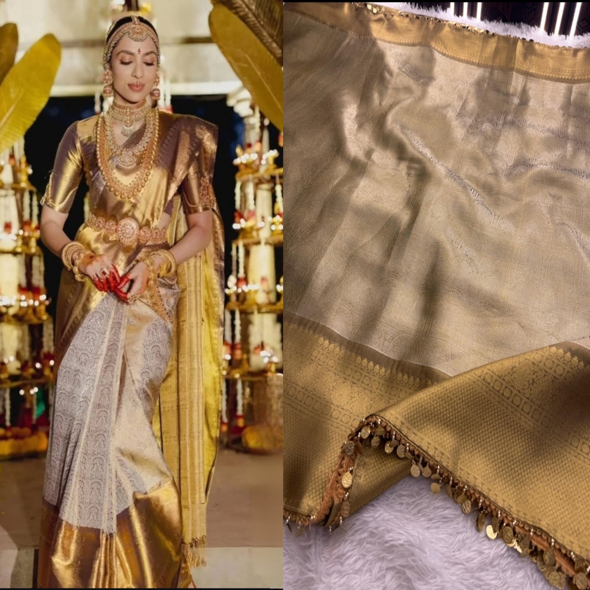 Shobhita Mam Inspired Premium Banarasi Tissue Silk Saree with Coin Lace
