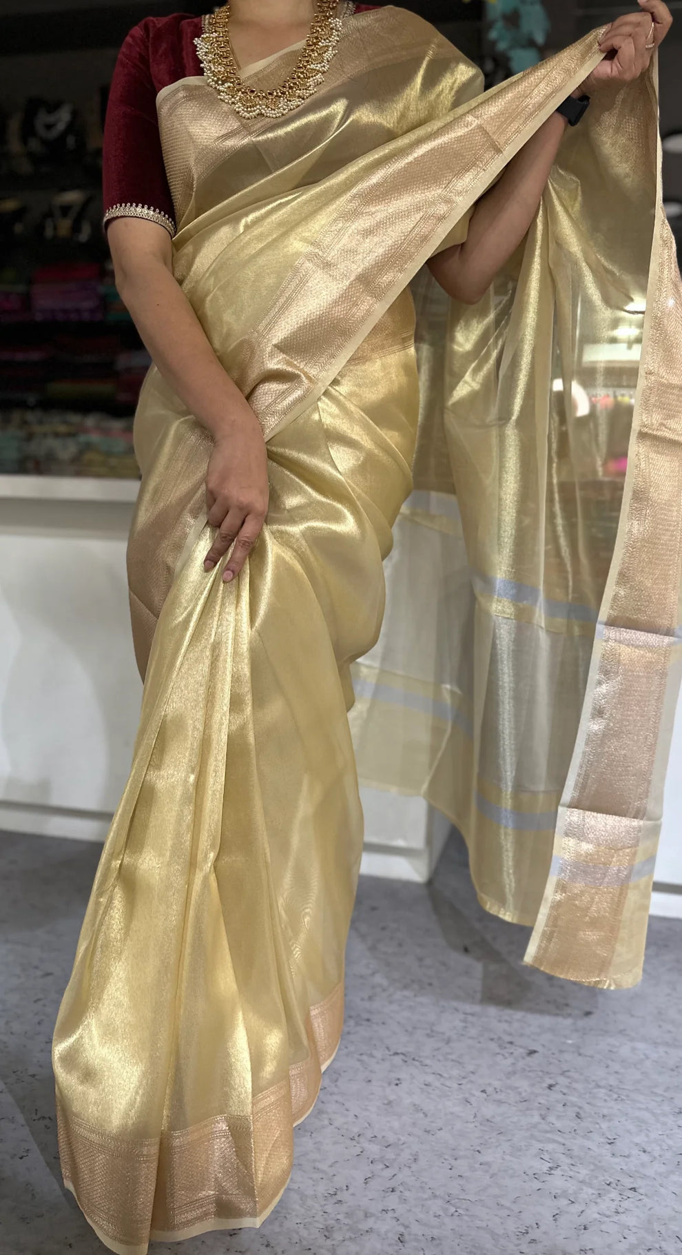 Premium Banarasi Tissue Silk Zari Work Saree