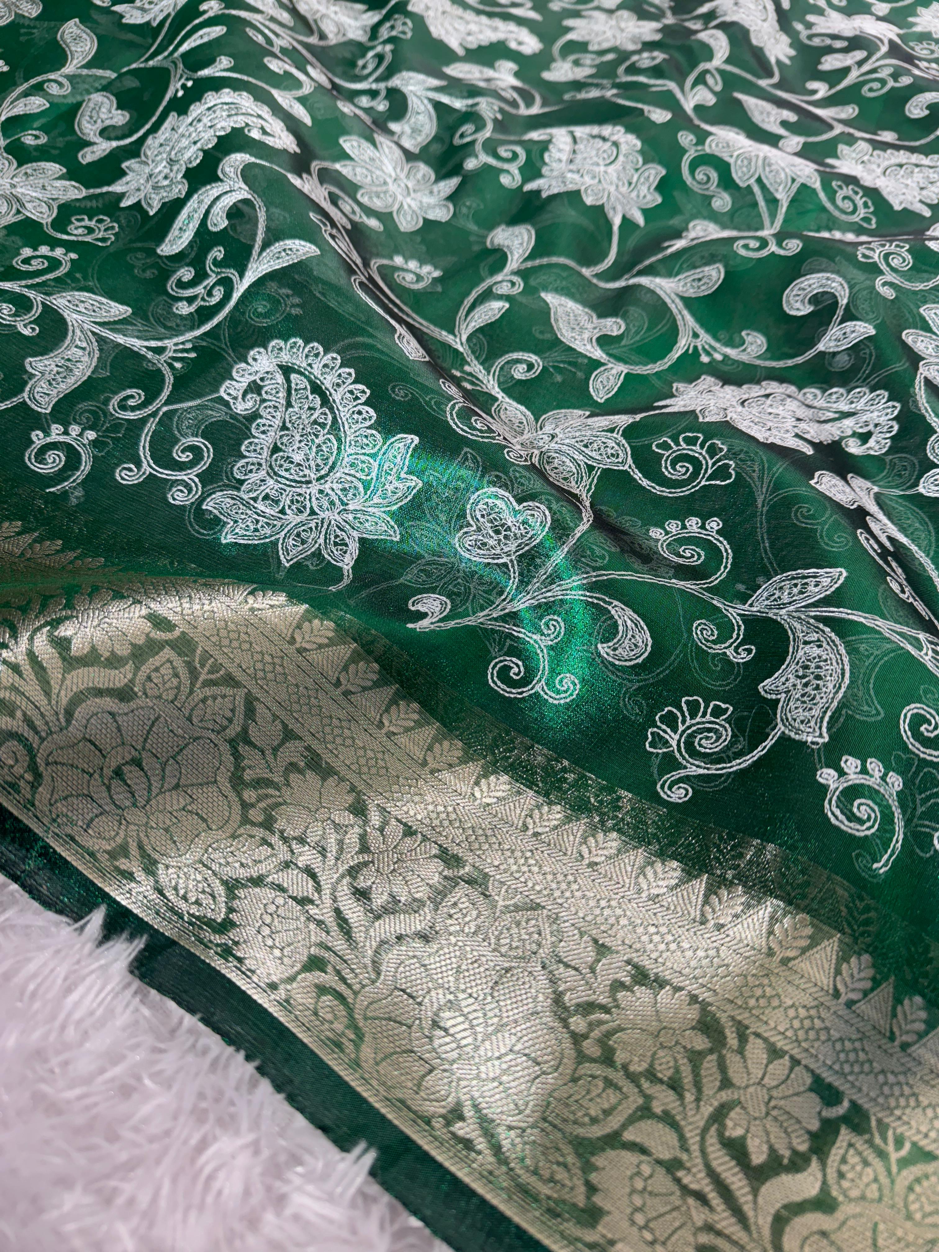 Premium Banarasi Tissue Silk Chikankari Embroidery Work Saree