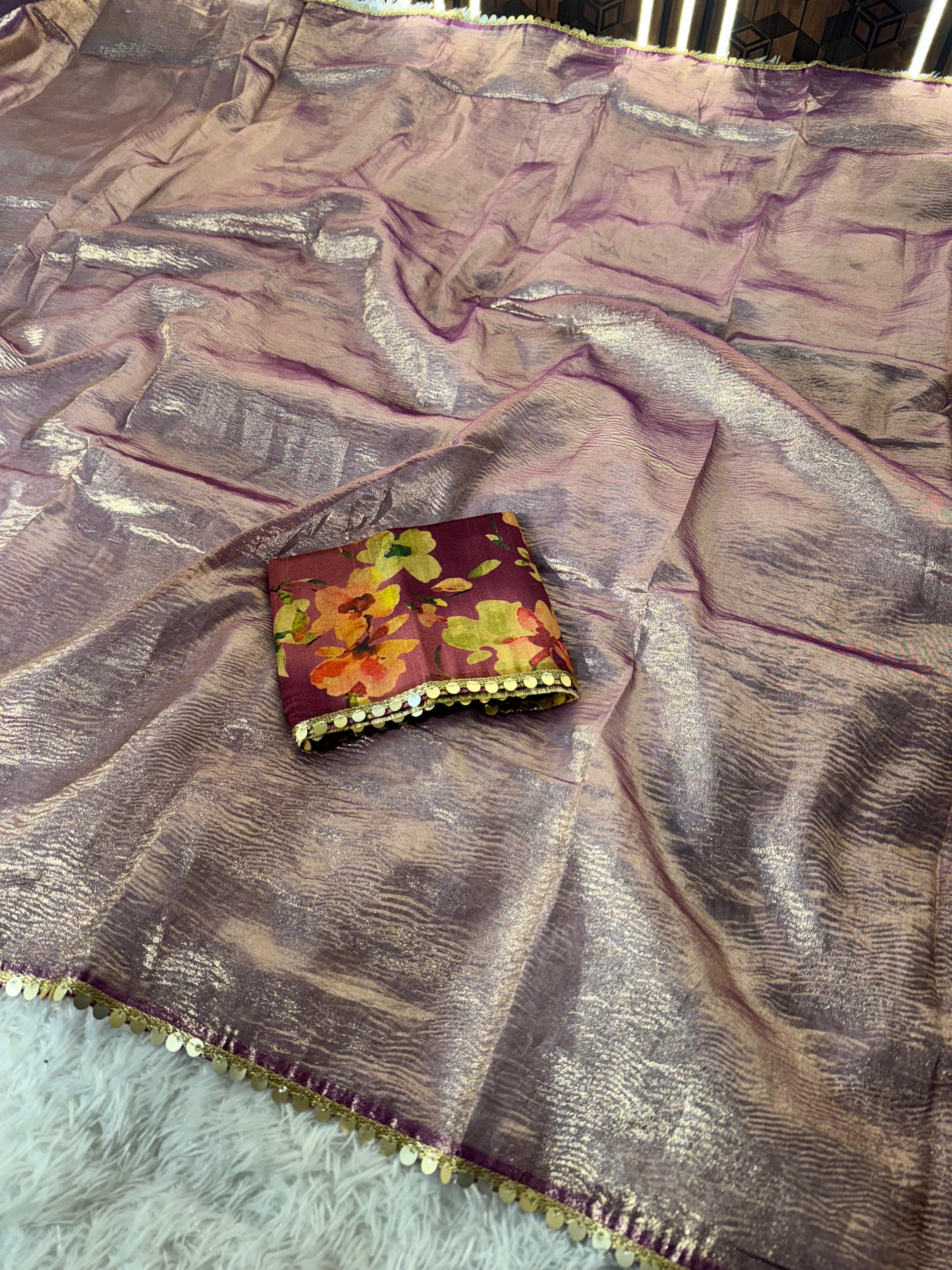Tissue Silk Saree Wine