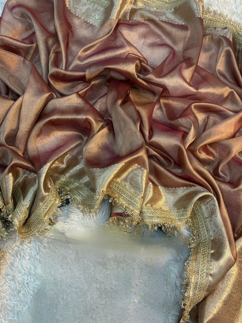 Banarasi Tissue Silk Sequence Zari Lace Saree With Dual Tone Pattern