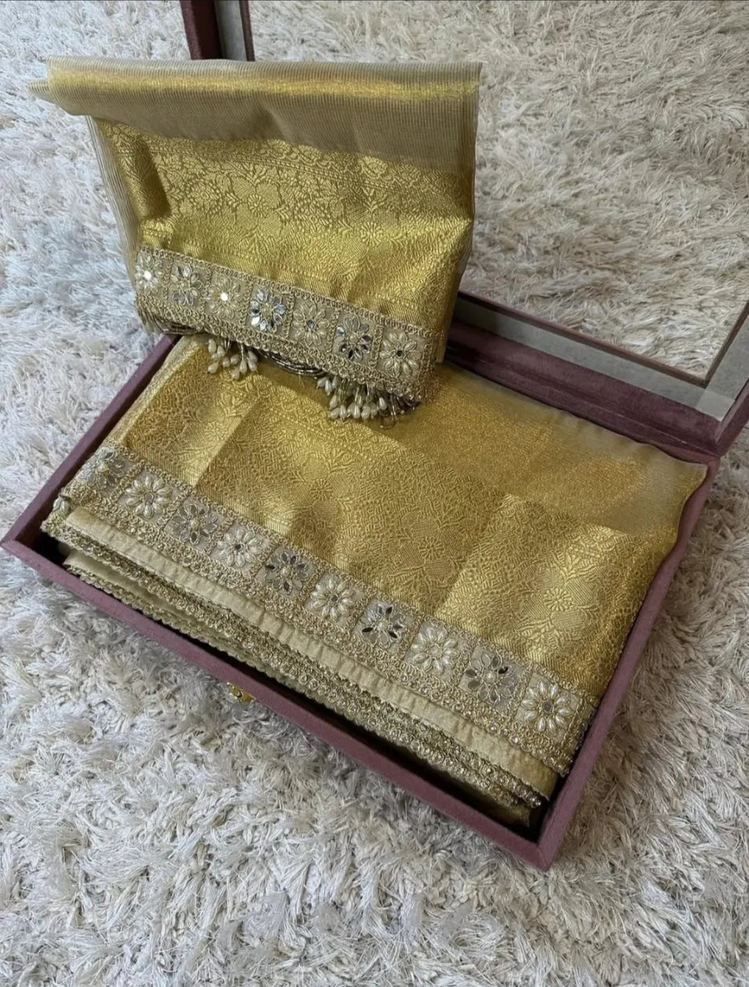 Banarasi Tissue Silk Sequence Zari Lace Saree With Dual Tone Pattern