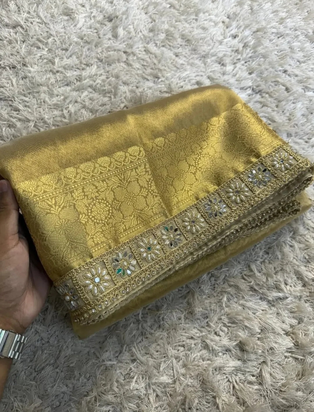 Banarasi Tissue Silk Sequence Zari Lace Saree With Dual Tone Pattern