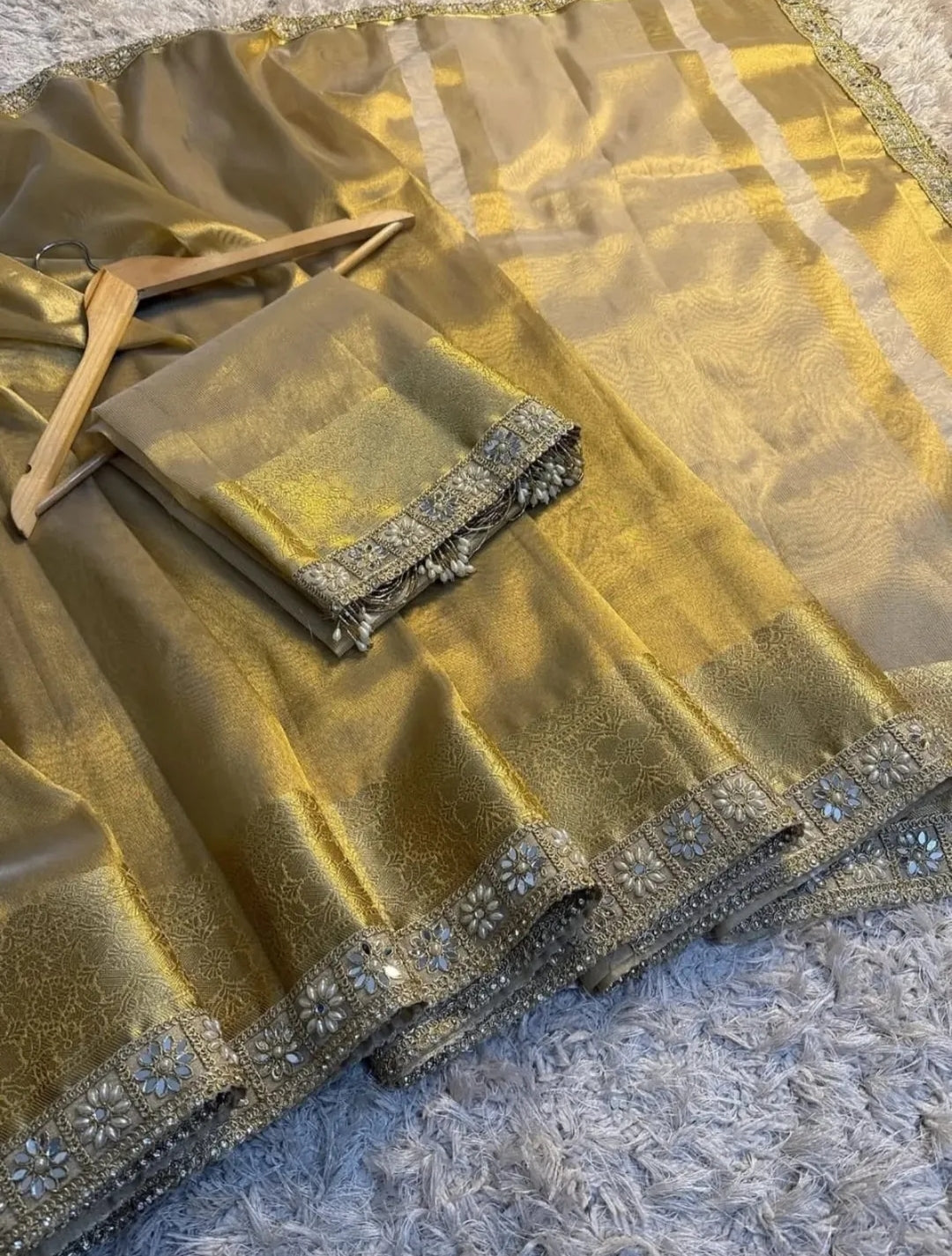 Banarasi Tissue Silk Sequence Zari Lace Saree With Dual Tone Pattern