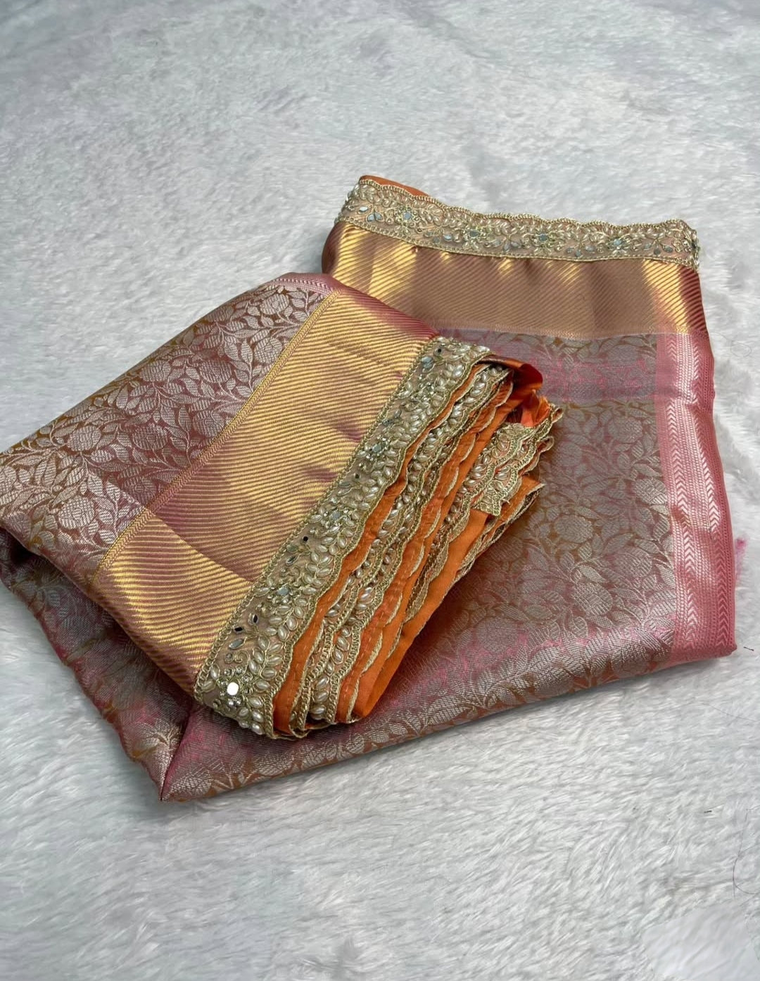 Banarasi Tissue Silk Sequence Zari Lace Saree With Dual Tone Pattern