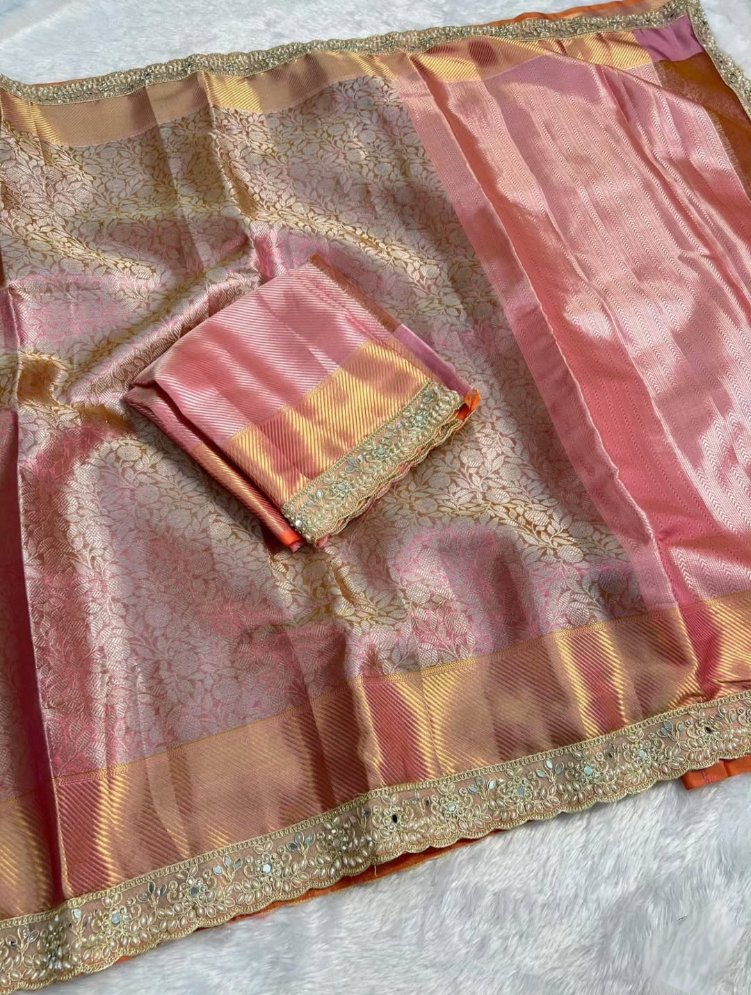 Banarasi Tissue Silk Sequence Zari Lace Saree With Dual Tone Pattern