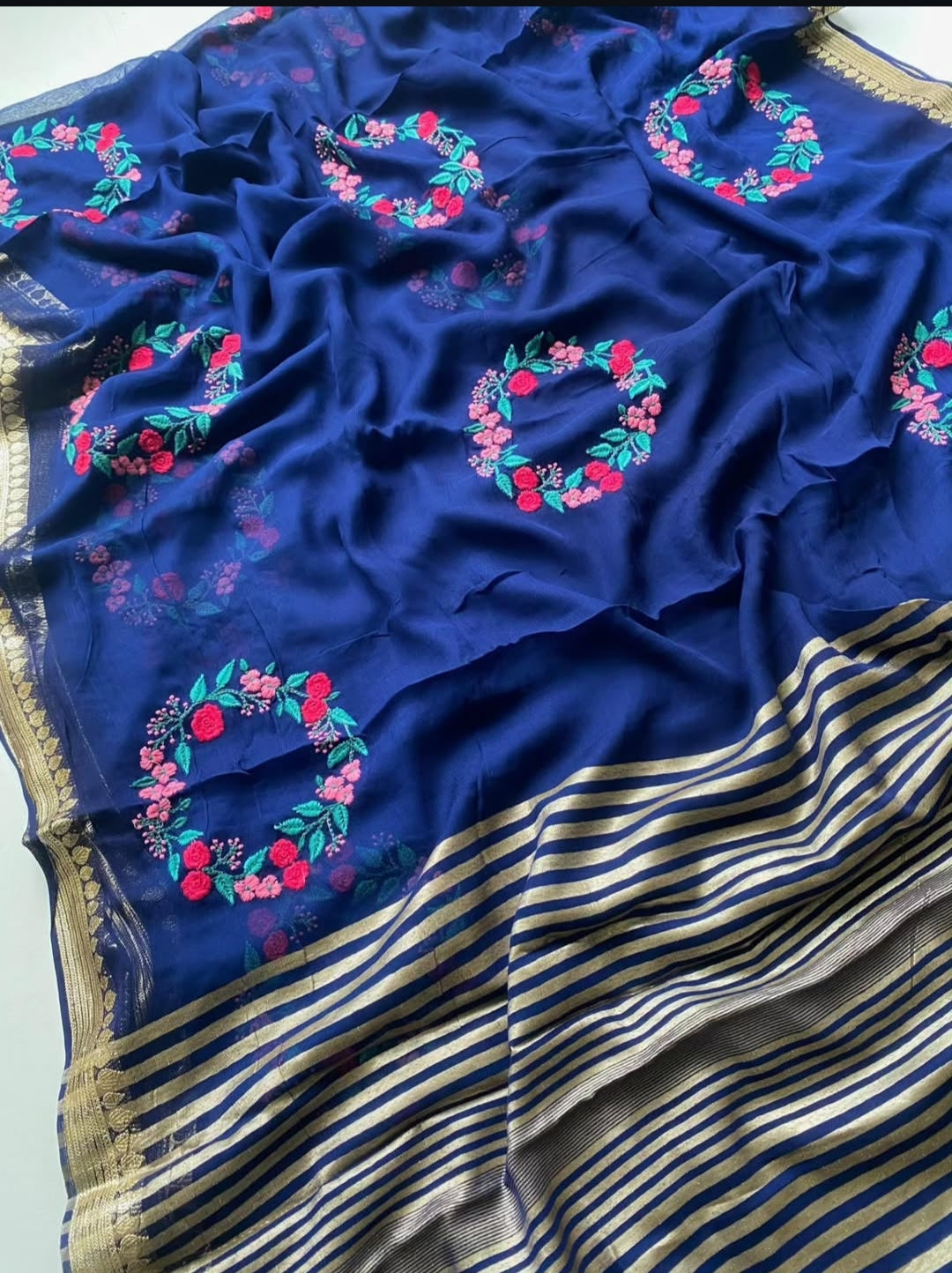 Premium Chiffon Silk Saree with Resham Embroidery Work