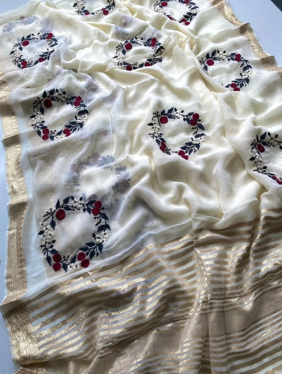 Premium Chiffon Silk Saree with Resham Embroidery Work