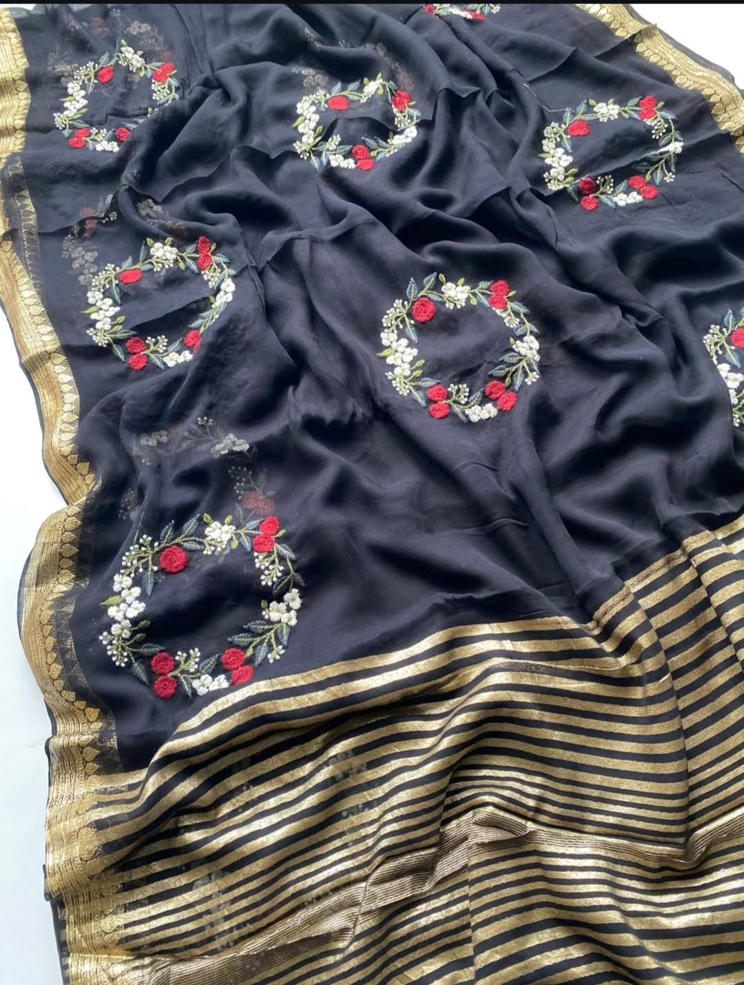 Premium Chiffon Silk Saree with Resham Embroidery Work