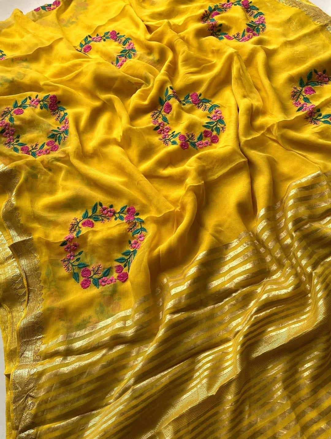 Premium Chiffon Silk Saree with Resham Embroidery Work