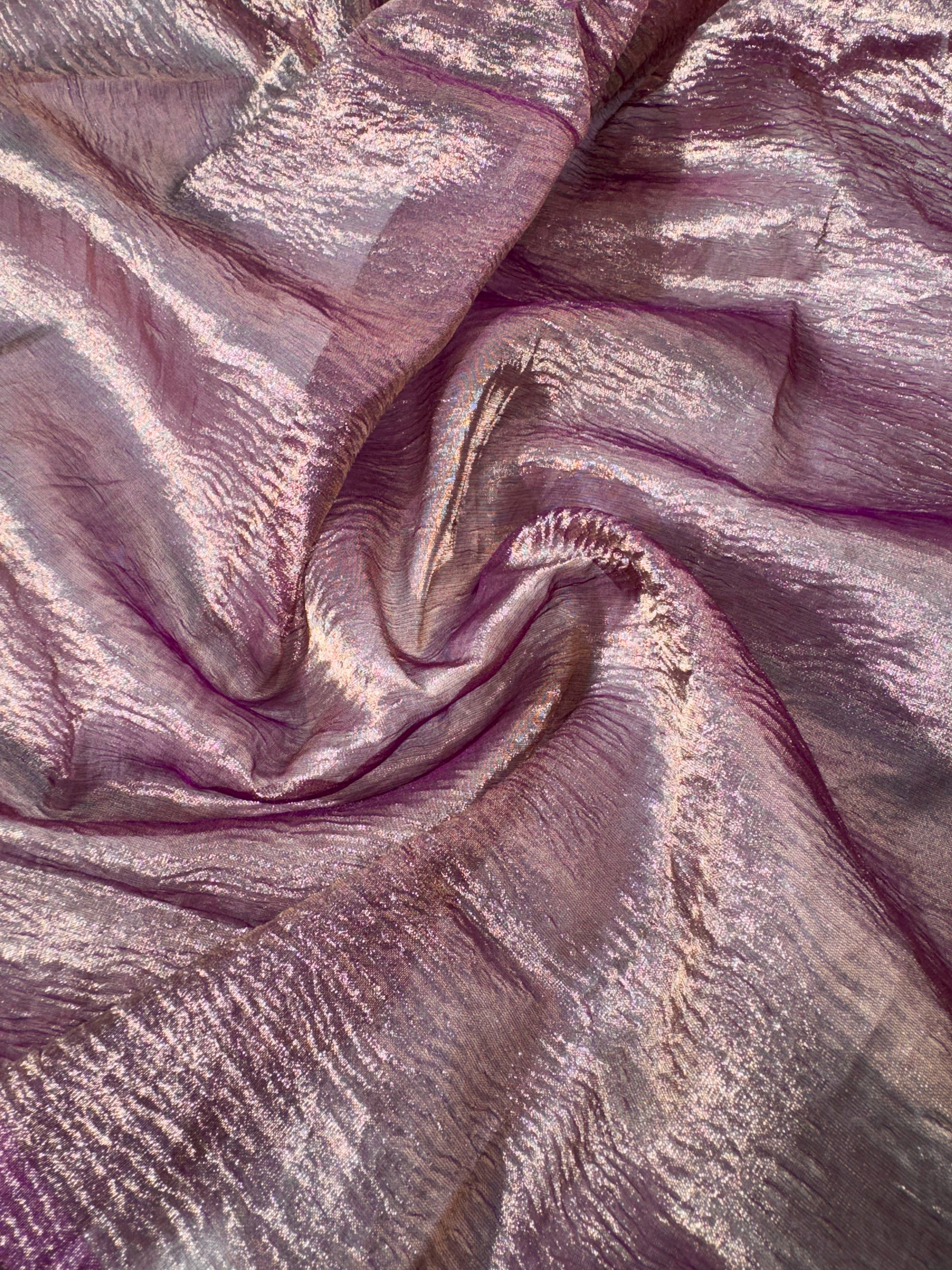 Tissue Silk Saree with Designer Lace and Crush Pattern