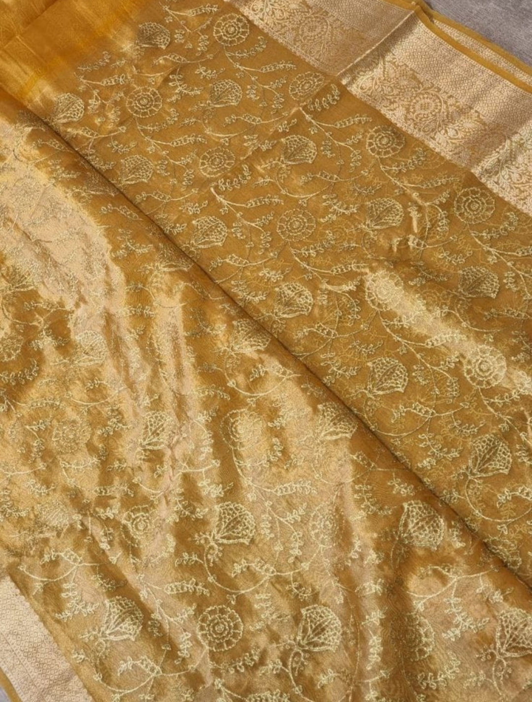 Premium Banarasi Tissue Silk Chikankari Embroidery Work Saree
