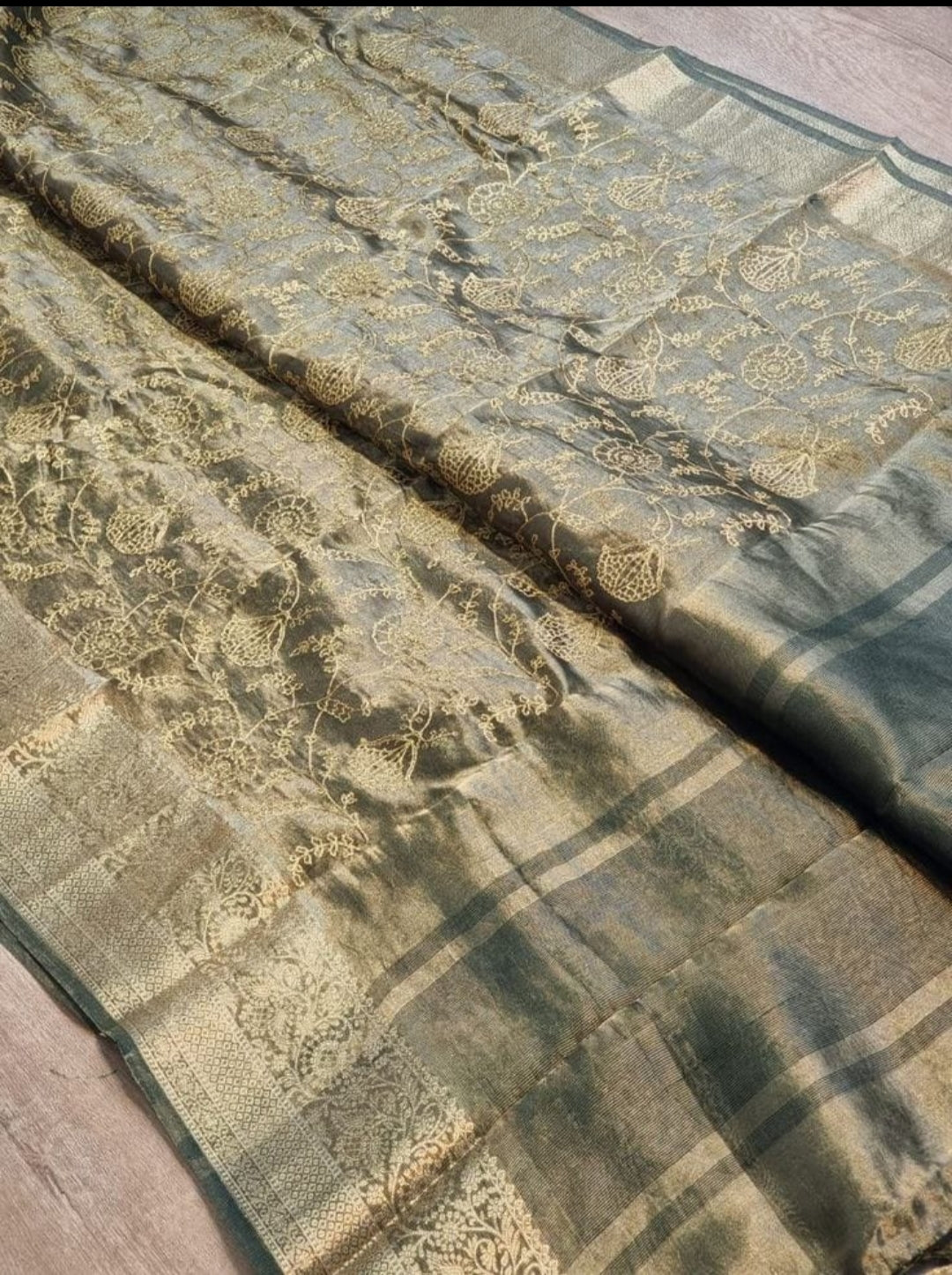 Premium Banarasi Tissue Silk Chikankari Embroidery Work Saree