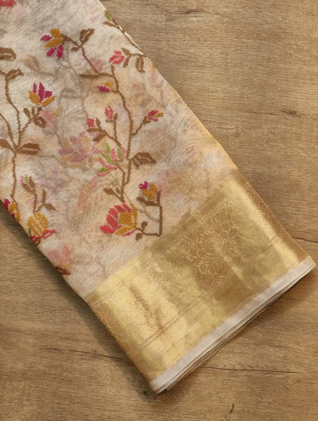 Premium Banarasi Tissue Silk Chikankari Embroidery Work Saree