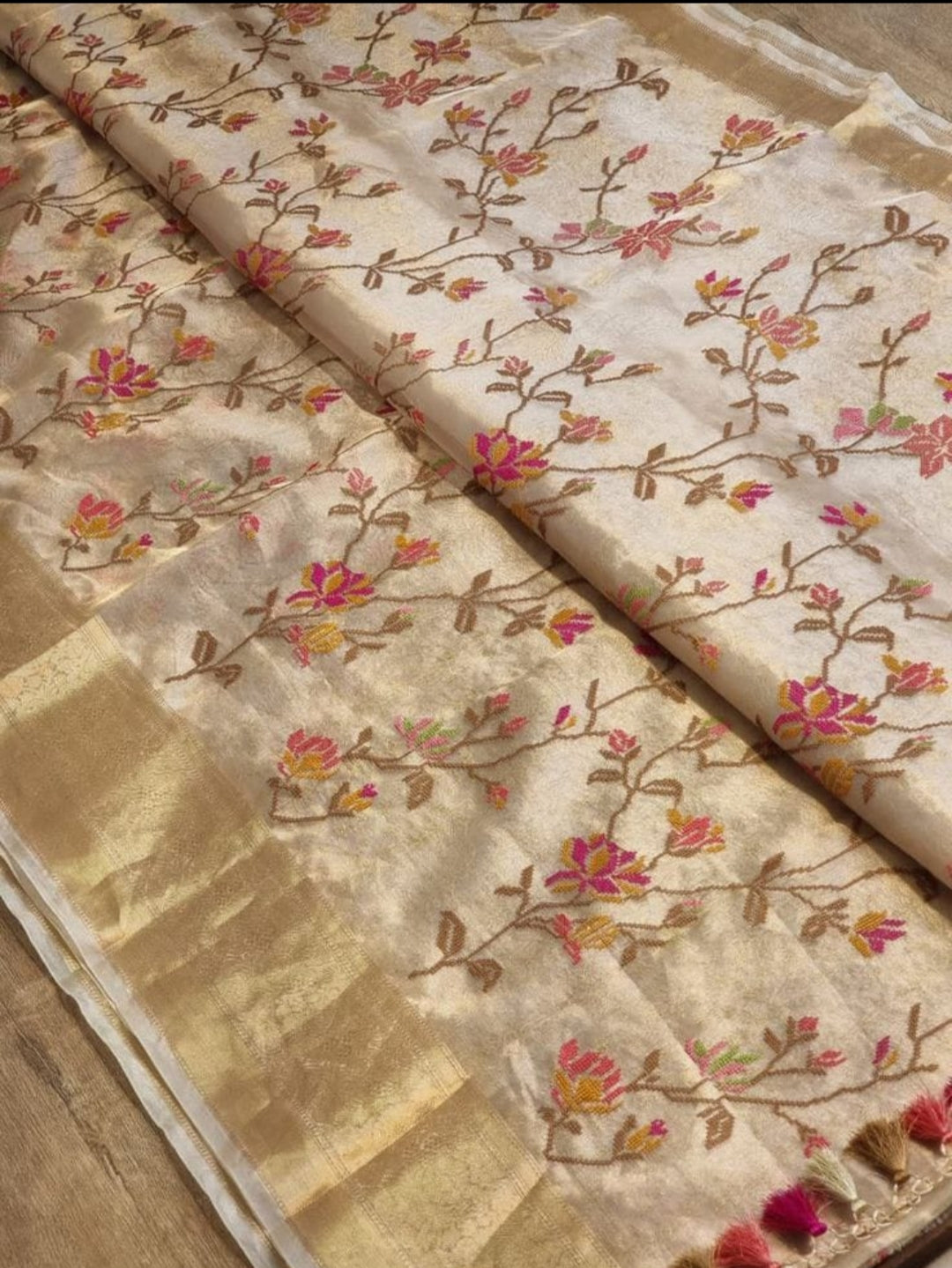 Premium Banarasi Tissue Silk Chikankari Embroidery Work Saree