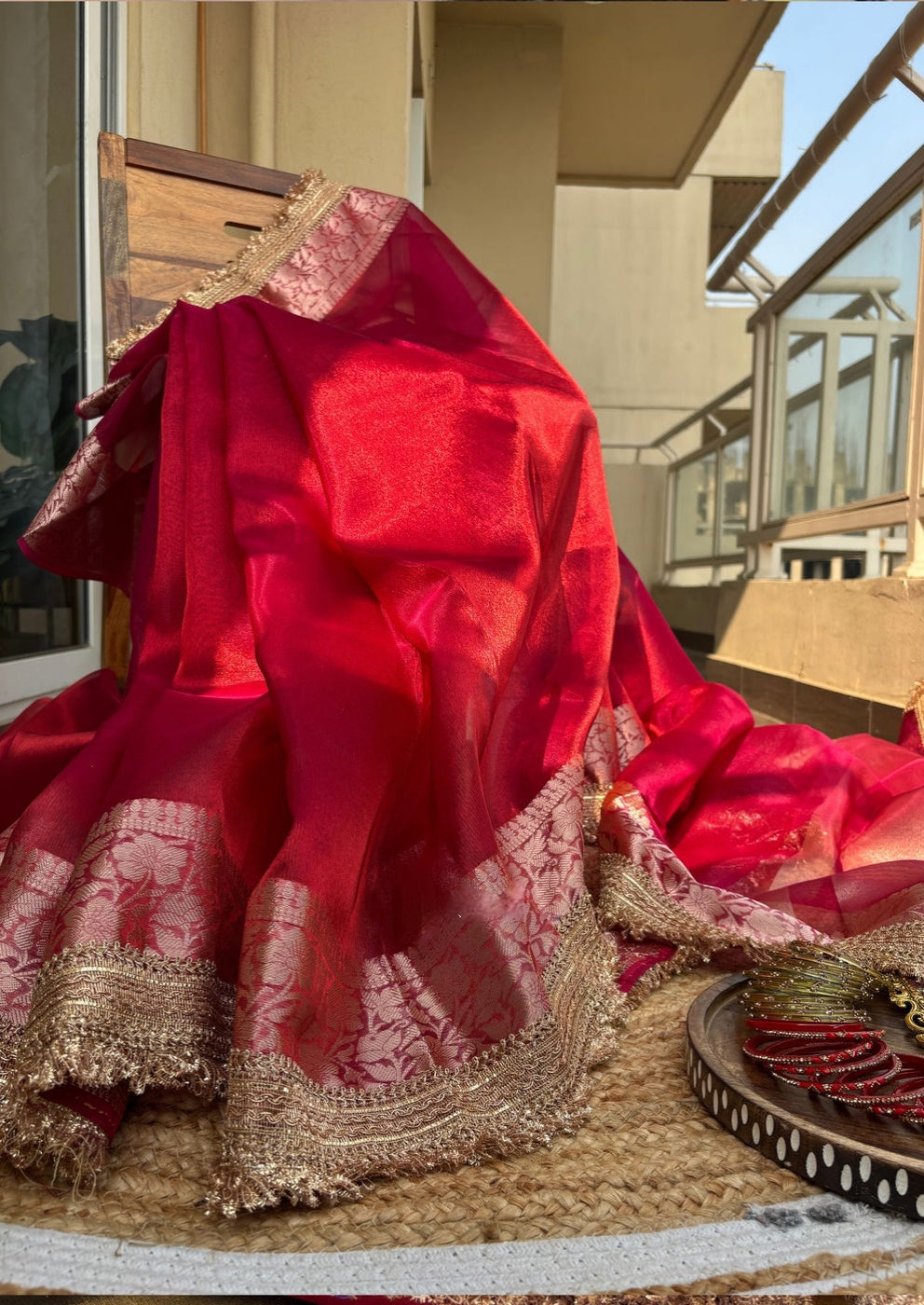 Banarasi Tissue Silk Sequence Zari Lace Saree With Dual Tone Pattern