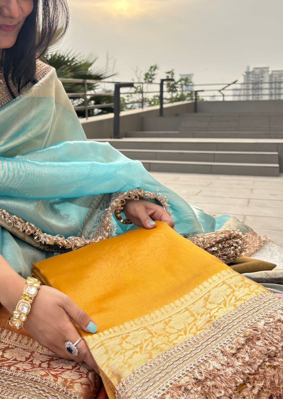 Banarasi Tissue Silk Sequence Zari Lace Saree With Dual Tone Pattern