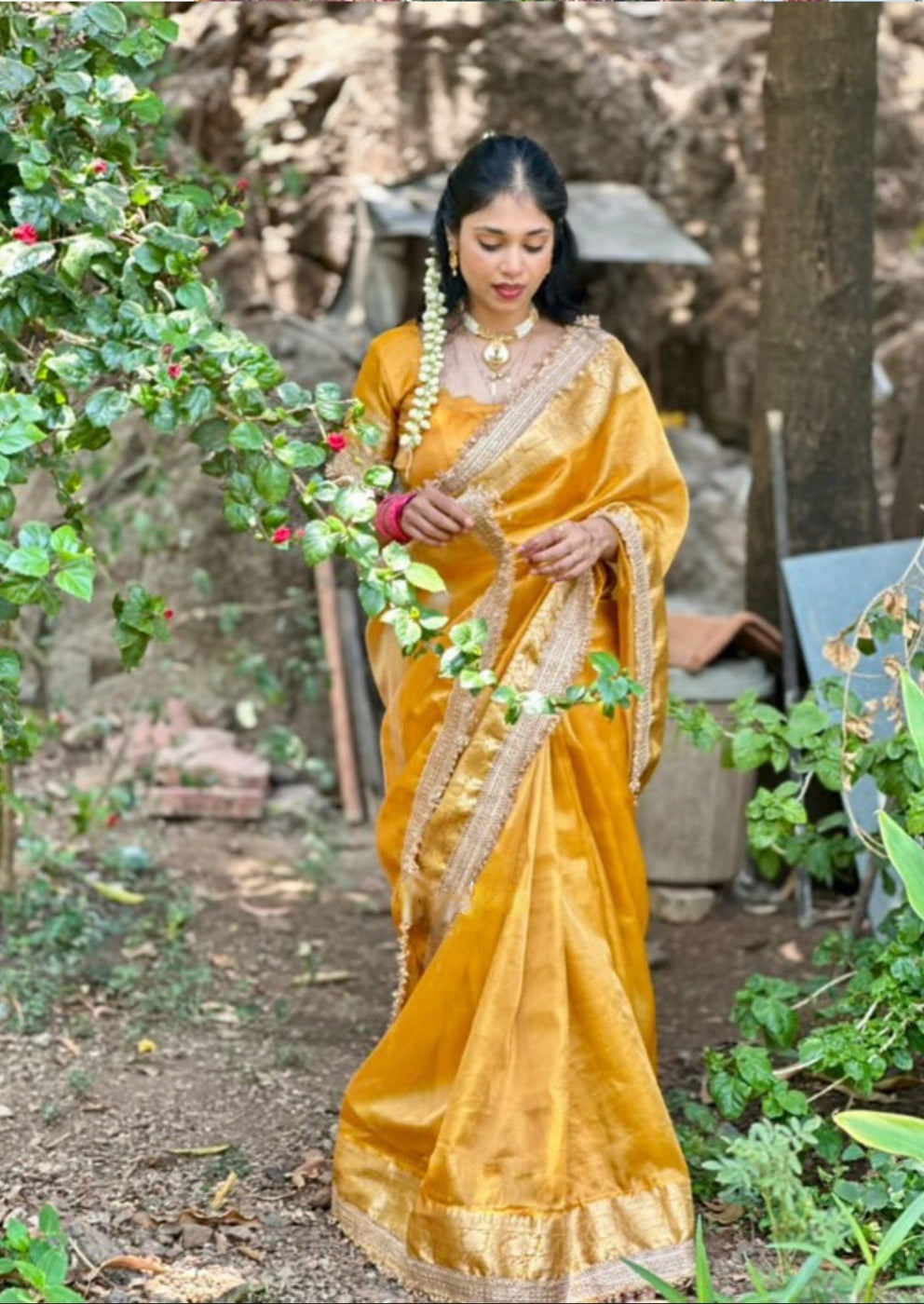 Banarasi Tissue Silk Sequence Zari Lace Saree With Dual Tone Pattern