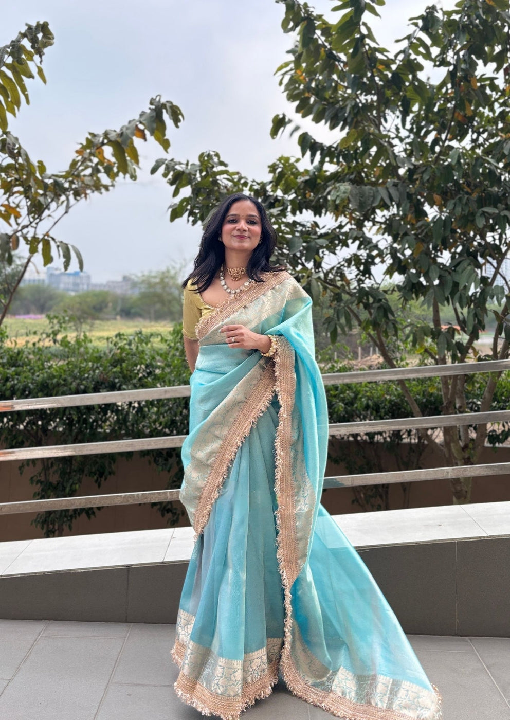 Banarasi Tissue Silk Sequence Zari Lace Saree With Dual Tone Pattern