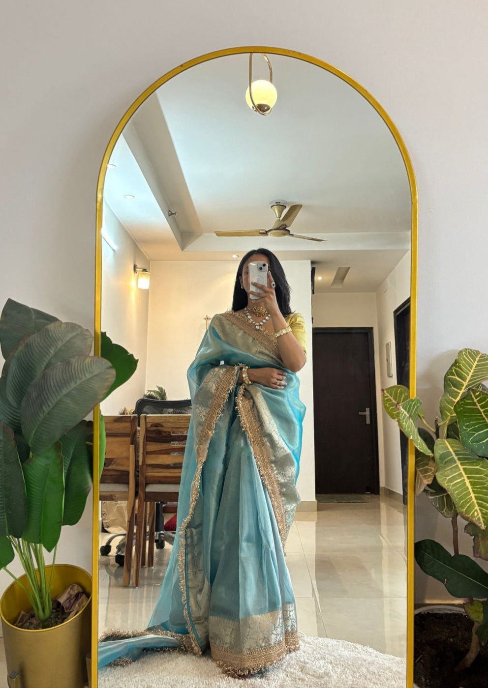 Banarasi Tissue Silk Sequence Zari Lace Saree With Dual Tone Pattern