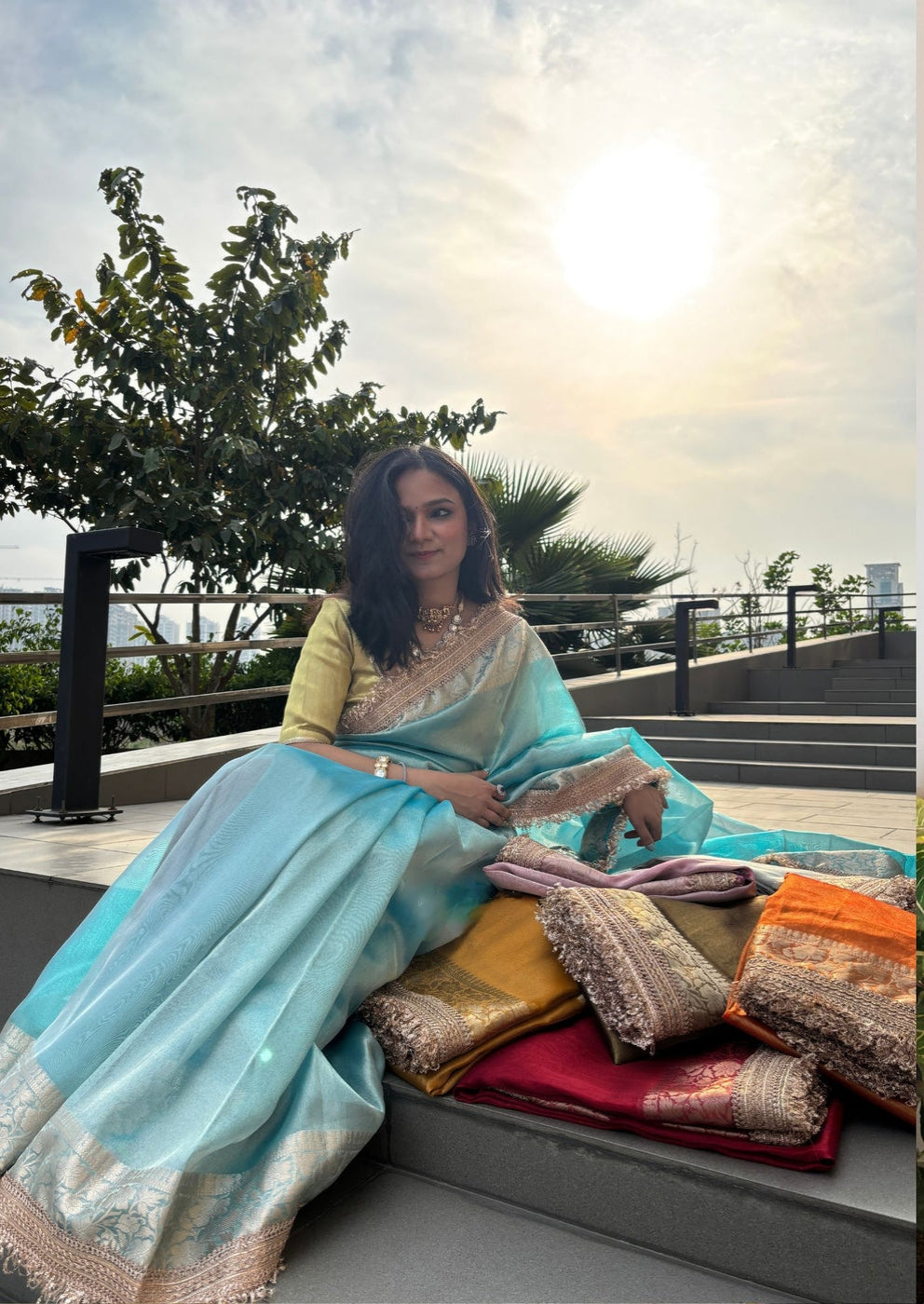 Banarasi Tissue Silk Sequence Zari Lace Saree With Dual Tone Pattern