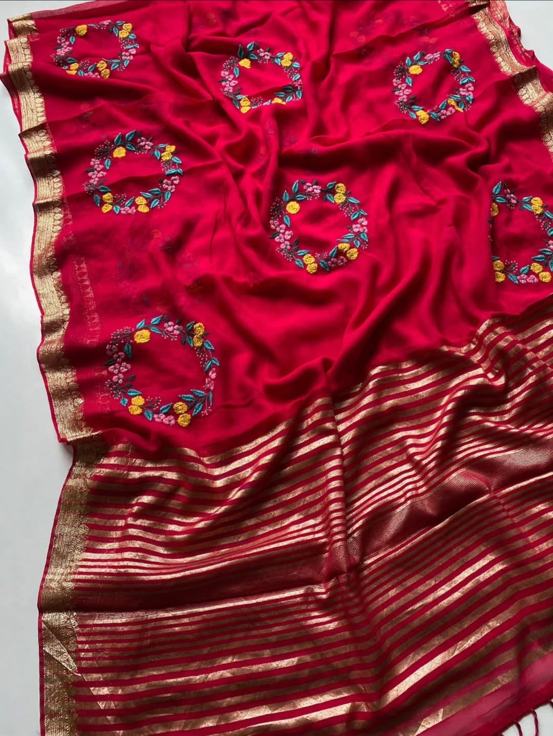 Premium Chiffon Silk Saree with Resham Embroidery Work