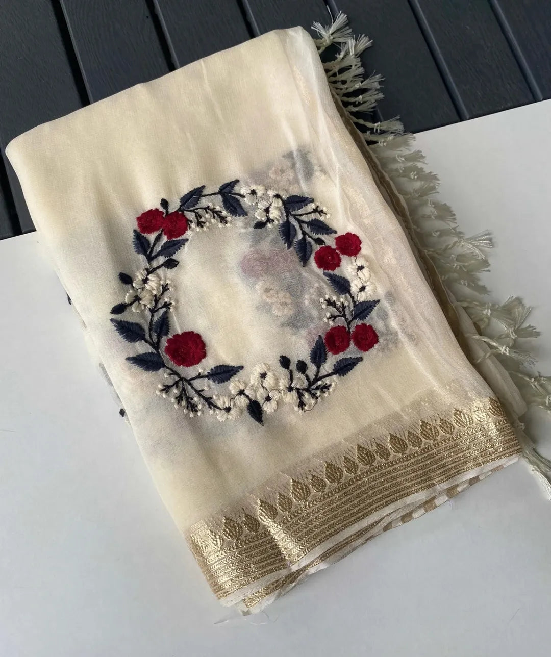 Premium Chiffon Silk Saree with Resham Embroidery Work