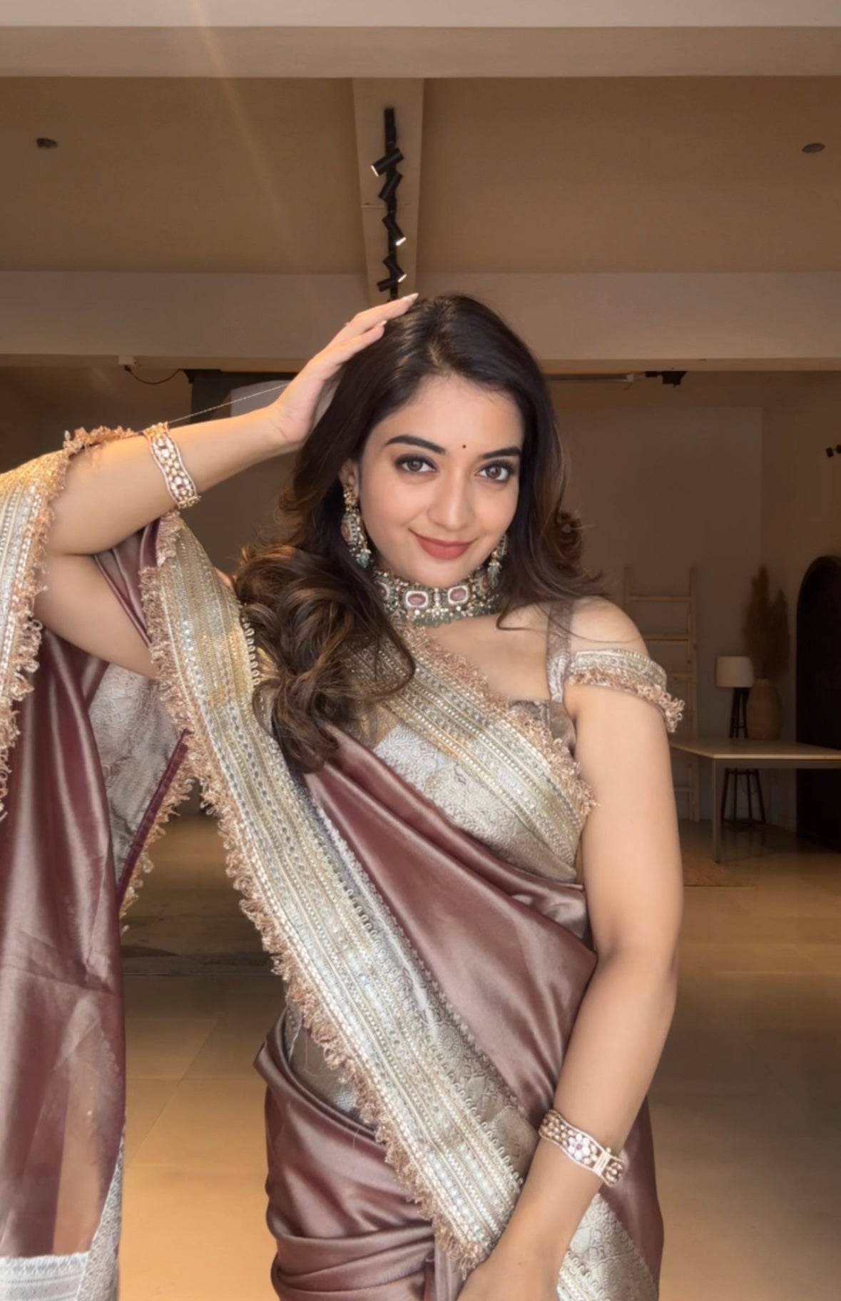 Banarasi Tissue Silk Sequence Zari Lace Saree With Dual Tone Pattern