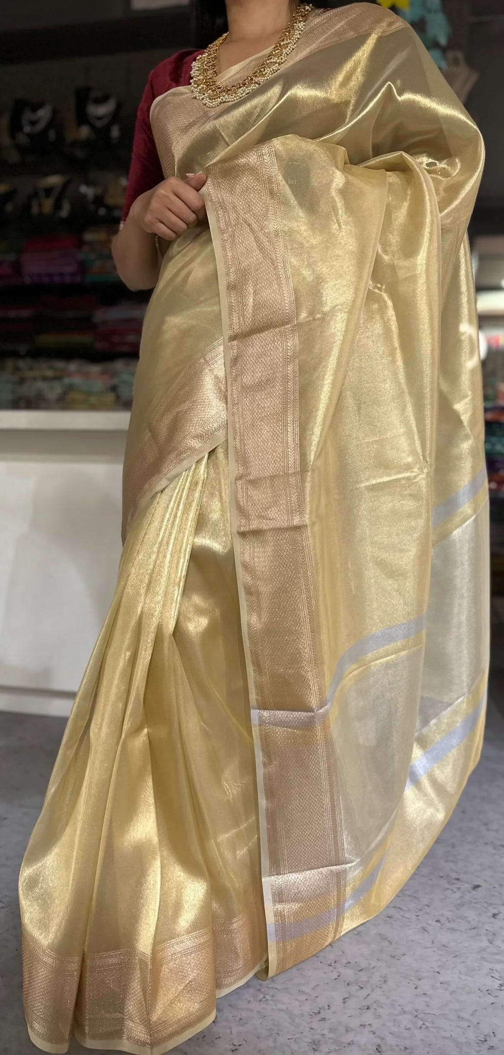 Premium Banarasi Tissue Silk Zari Work Saree