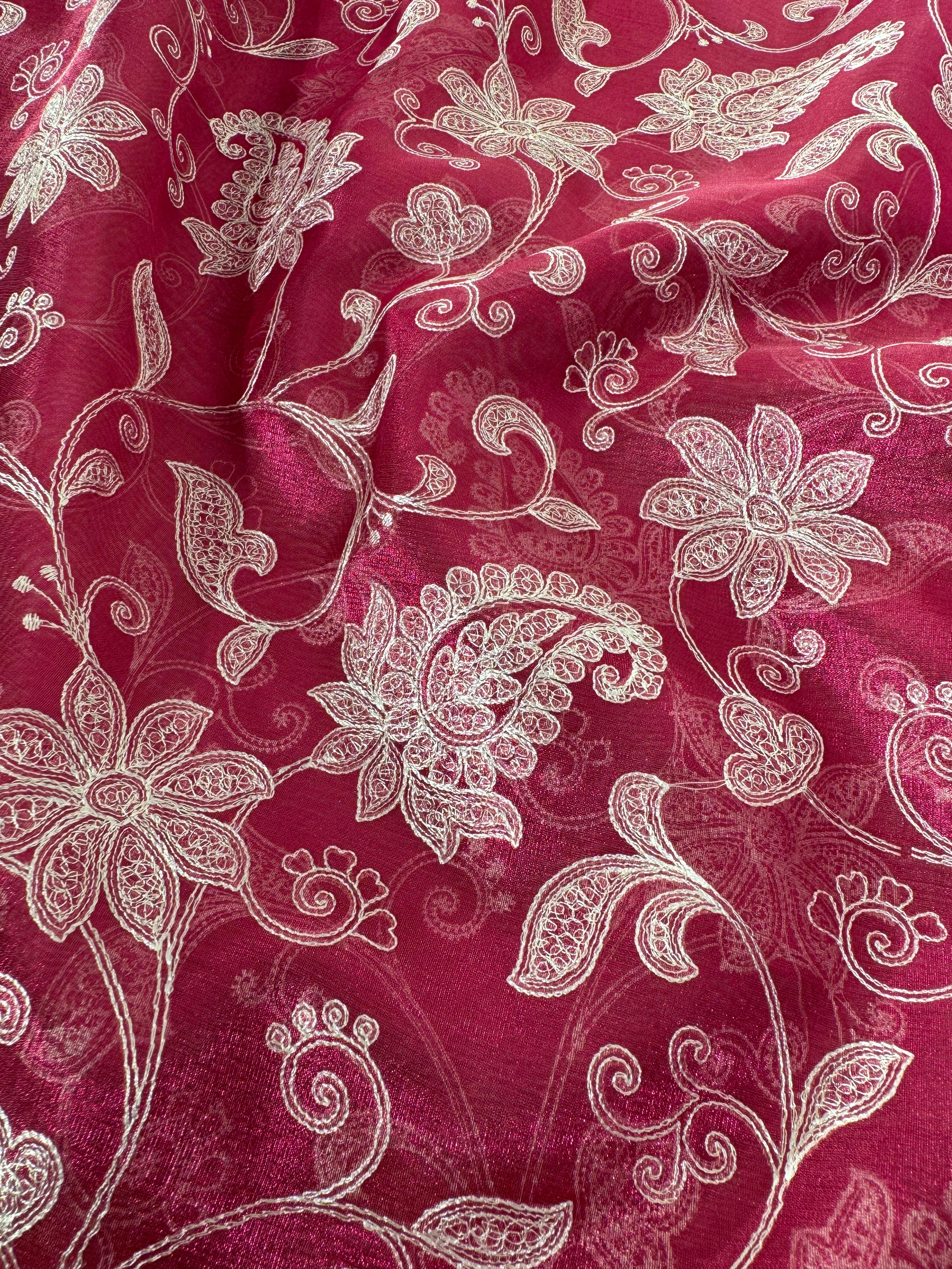 Premium Banarasi Tissue Silk Chikankari Embroidery Work Saree