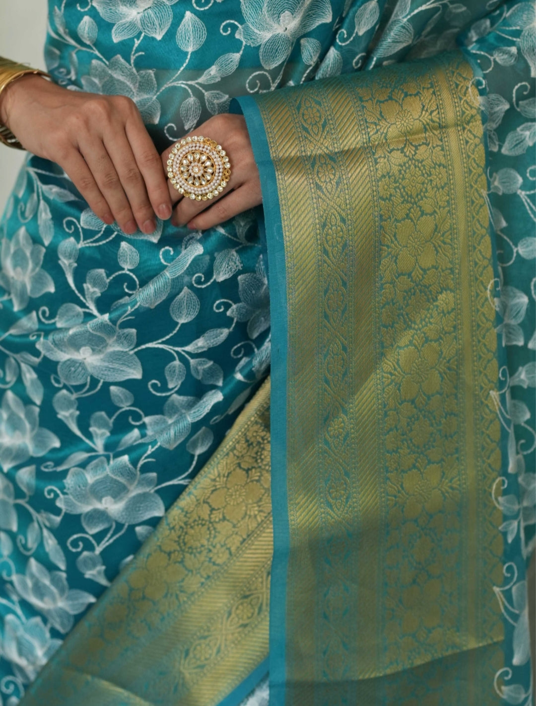Organza Silk Chikankari Resham Embroidery Work Saree