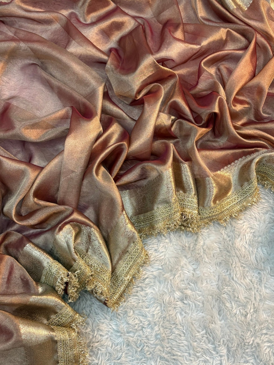 Banarasi Tissue Silk Sequence Zari Lace Saree With Dual Tone Pattern