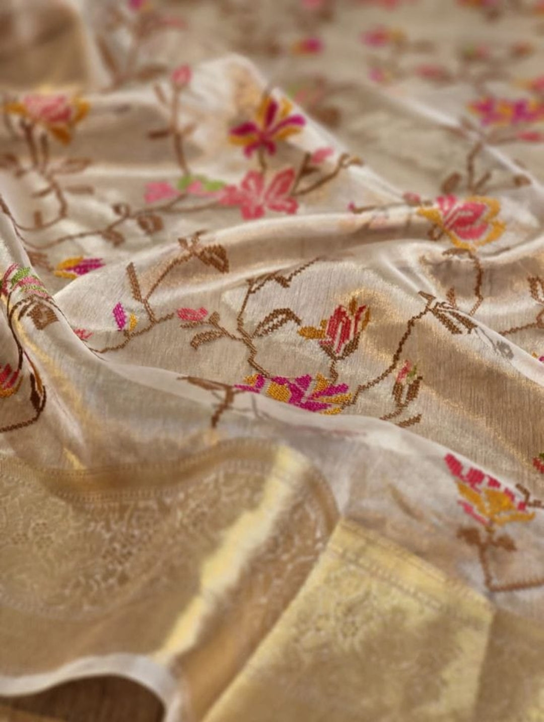 Premium Banarasi Tissue Silk Chikankari Embroidery Work Saree