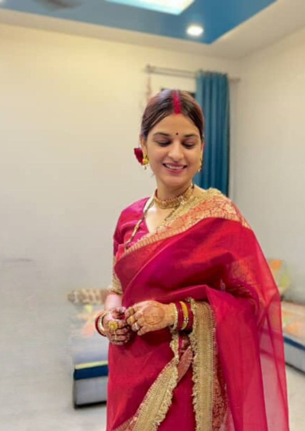 Banarasi Tissue Silk Sequence Zari Lace Saree With Dual Tone Pattern